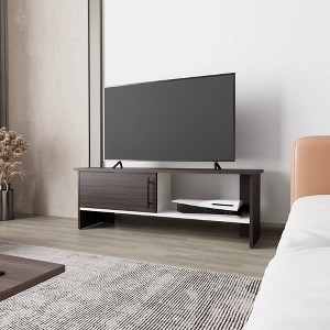 47.4" Particle Board Stained Walnut 2-Shelf Entertainment Center with Door and Open Storage for Living Room - 1 of 4