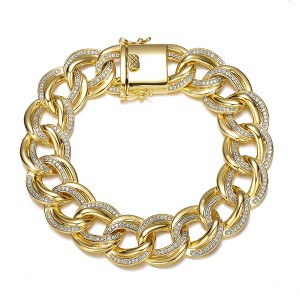 14K Gold-Plated Chain Bracelet featuring Cubic Zirconia, blending timeless gold elegance with sparkling stones for a refined and stylish accessory. - 1 of 3