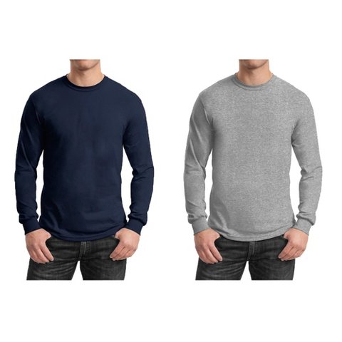 Мужские футболки Galaxy By Harvic Men's Cotton-Blend Long Sleeve Crew Neck Tee 2-Pack - Navy - Heather Grey, 2XL