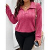 Women Plus Size Casual Knit Sweater Lapel v Neck Solid Color Tops Lightweight Long Sleeve Blouses - 3 of 4