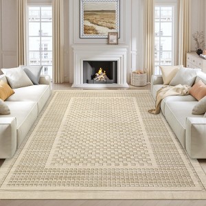 Large Machine Washable Living Room Rug Checkered Waffle Print Rug Non Slip Carpet Soft Non Shedding Low Pile Thin Stain Resistant Throw Rug - 1 of 4