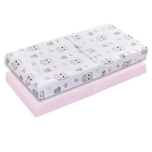 Everyday Kids 2-Pack Changing Pad Covers for Girls – Pink & Owl Print, 100% Cotton Percale, Soft & Breathable, Fits Most Changing Table Pads - 1 of 4