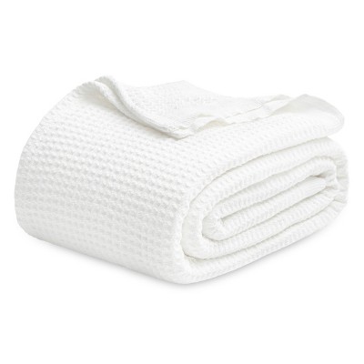 Waffle Weave 100% Cotton Blanket Solid Queen Size White - Bedsure