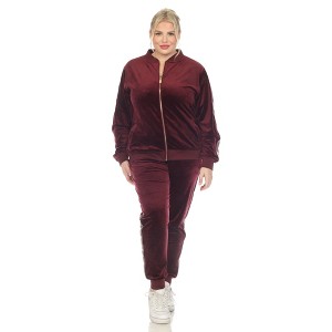 Plus Size 2-Piece Velour with Faux Leather Stripe - 1 of 4