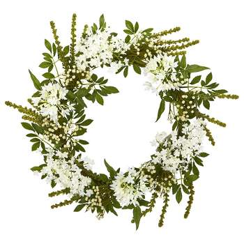 Nearly Natural 24” White Mixed Floral Artificial Wreath