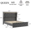 Queen/King Bed Frame with Lights & Charging Station, Velvet Upholstered Platform Bed Frame with Button Wingback Headboard - 2 of 4