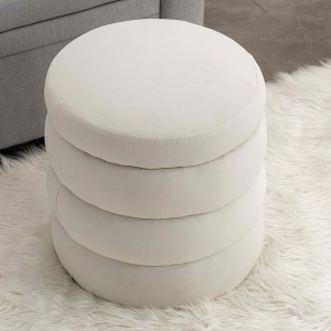 MAYEERTY Soft Velvet Round Ottoman, Footrest Stool, Home Use, Ivory - 1 of 4