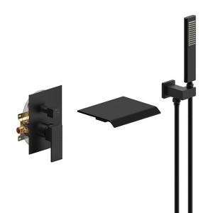 Cobbe Matte Black Waterfall Bathtub Shower Faucet Set with Hand Shower, Wall Mount Tub Shower System with Solid Brass Rough-in Valve Shower Trim Kit - 1 of 4