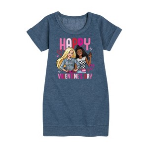 Girls' - Barbie - Happy Valentine's Day Graphic Short Sleeve Fleece Dress - 1 of 4