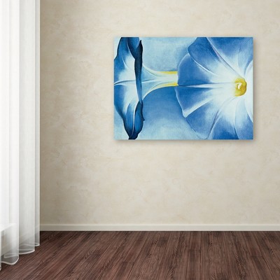 Blue Morning Glories Landscape Canvas Wall Art with Floater Frame