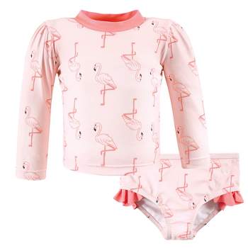 Hudson Baby Girls Swim Rashguard Set, Pink Flamingo