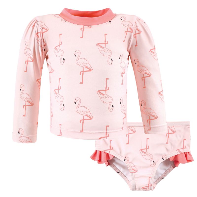 Hudson Baby Girls Swim Rashguard Set, Pink Flamingo, 1 of 5