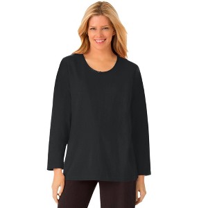 Dreams & Co. Women's Plus Size Satin Trim Sleep Tee - 1 of 4