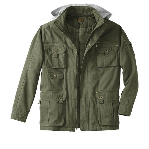 Boulder Creek by KingSize 9 Pocket Twill Utility Jacket With Removable Hood - 5XL, Olive