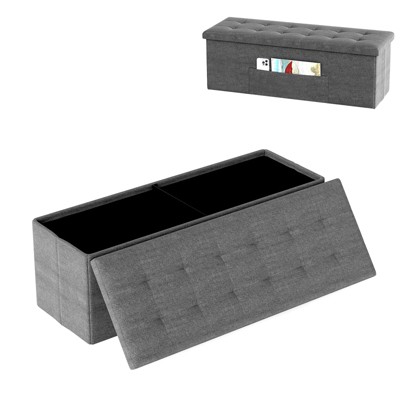 Costway Fabric Folding Storage Ottoman Storage Chest W/Divider Bed End Bench Light Grey\Drak Grey\Navy