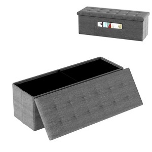 Costway Fabric Folding Storage Ottoman Storage Chest W/Divider Bed End Bench Light Grey\Drak Grey\Navy - 1 of 4