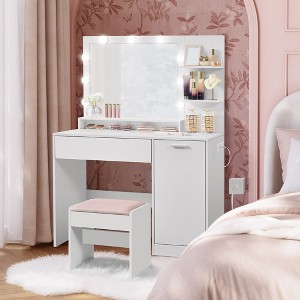 VASAGLE Vanity Desk with Mirror and Lights, 43.3-Inch Wide Makeup Vanity with Upholstered Vanity Stool, Dimmable LED Lights, Cloud White - 1 of 4