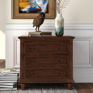 Bedside Table With 3 Drawers, Solid Wood Legs, Pull Out Tray Pine Wood Night Stand, Modern Side End Table Cabinet - 1 of 4