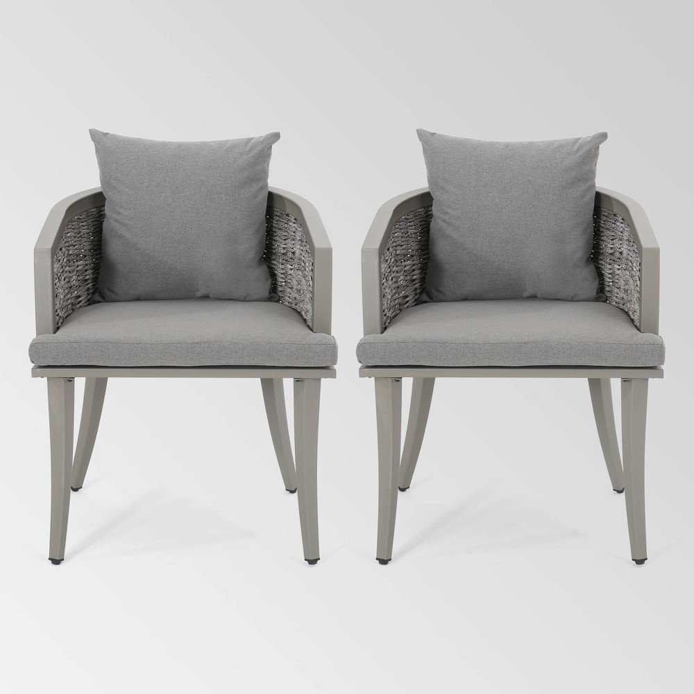 Pebble Set of 2 Wicker Boho Club Chairs - Gray - Christopher Knight Home: Weather-Resistant, Iron Frame, Polyester Cushions
