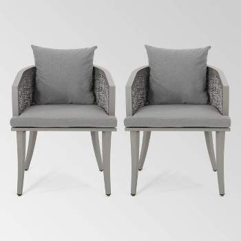 Pebble Set of 2 Wicker Boho Club Chairs - Gray - Christopher Knight Home