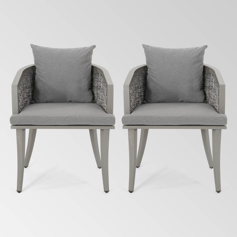 Pebble Set of 2 Wicker Boho Club Chairs - Gray - Christopher Knight Home, 1 of 8