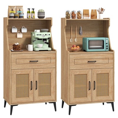Tangkula 2PCS Coffee Bar Cabinet w/Pegboard Storage Drawer & Shelf Buffet Sideboard