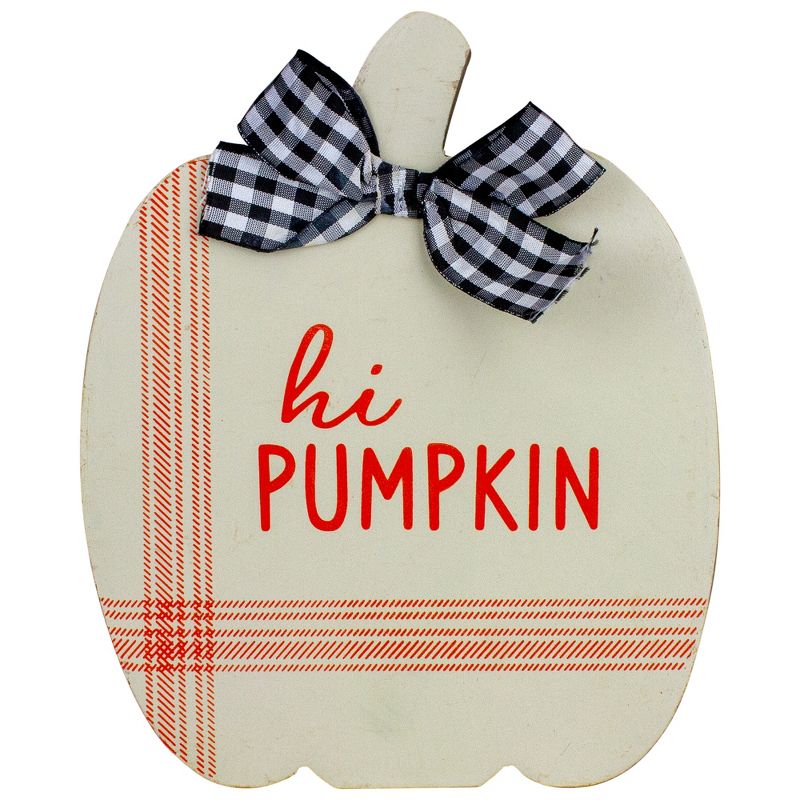 Northlight Set of 2 Blue and Beige Fall Harvest Wooden Pumpkin Welcome Plaques 8", 3 of 7