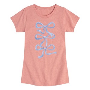 Girls' - Instant Message - Blue Bows -Youth Girls Short Sleeve T-Shirt Fitted Short Sleeve Graphic T-Shirt - 1 of 4