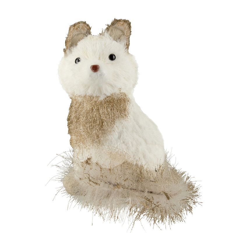 Northlight 9.25" White Sisal Fox with Gold Glitter Christmas Figure, 1 of 6
