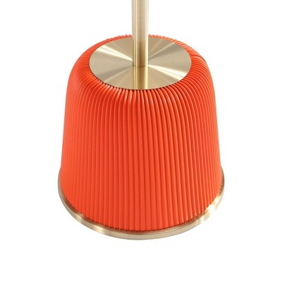 Orange Pleated Leatherette and Gold Metal Round Accent Table Set