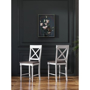 44.4"H Wood Country Style Bar Stool (Set of 2) with Dark Mocha & Antique Finish for Kitchen or Home Bar - 1 of 4