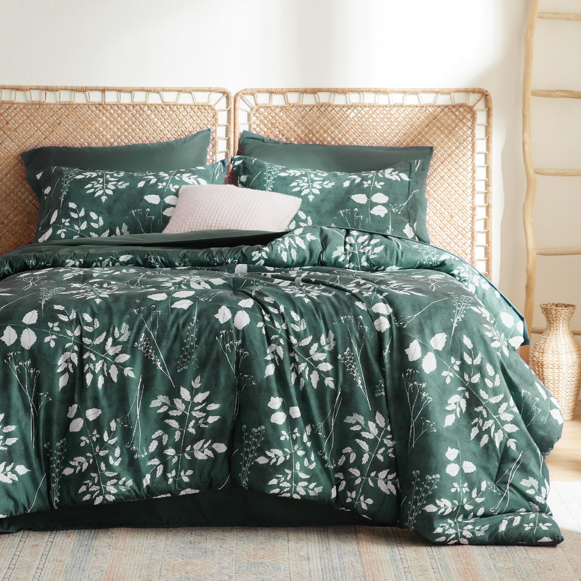 Bedsure Comforter Set - 7Pcs Floral Forest Green Soft Bedding Sets, King Bed in a Bag with Botanical Flowers Comforter, Sheets, Pillowcases & Shams