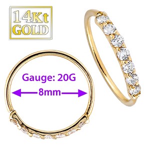 Jewelry Avalanche Unisex 20G 14K Gold Nose Hoop Ring with Diamonds, 8mm Diameter, Twist-open - 1 of 4