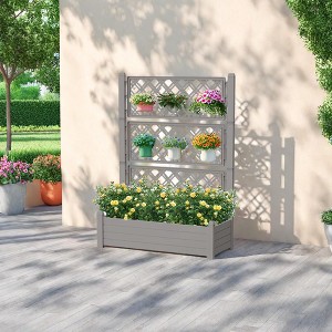 Maggift Planters, Large Outdoor Rolling Flower Box, Raised Planter with Drainage System for Climbing Plants, Gray, 43.4" * 18.26" * 59.3" - 1 of 4