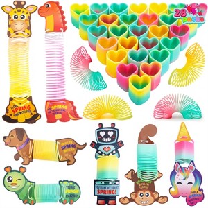 JOYIN 28 Packs Valentine's Day Cards with Coil Rainbow Springs, Stress Relief Coil Toys with Cards for Kids Valentine's Classroom Exchange Gifts - 1 of 4