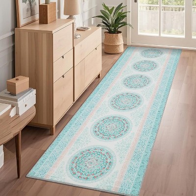 Washable Vintage Printed Rug Non Slip Low Pile Rug Soft Retro Throw Floor Cover Foldable Indoor Carpet for Living Room Bedroom