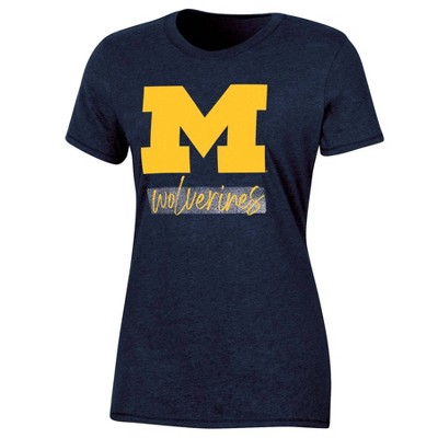 NCAA Michigan Wolverines Women's Shorts Sleeve Crew Neck Chalk T-Shirt