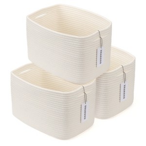 Aoibox Cotton Rope Storage Basket Bins Set Woven Rectangle Organizer Decorative White Nursery Cube Handles 3 Pack 14.5x9.5x9.3 - 1 of 4