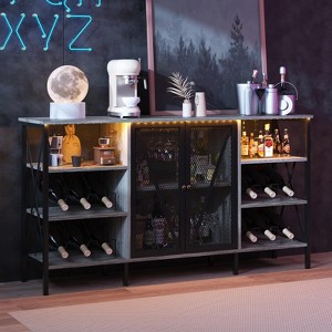 55.12" Farmhouse Wine Bar Cabinet with Wine Rack and Glass Holder, Rustic Coffee Bar ，Metal Sideboard and Liquor Table Cabinet - 1 of 4