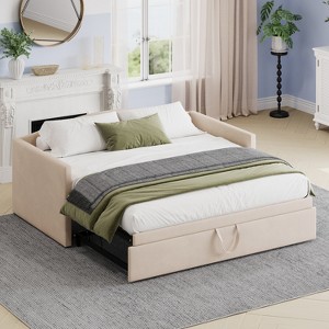 GDFStudio Simon Space-Saving Twin Size Upholstered Daybed with Extended Pop Up Trundle - 1 of 4