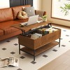 ChicFurnit Coffee Table Lift Top Rectangle Farmhouse Style with Hidden Storage and Steel Legs for Living Room, Brown, 43.7"*22.44"*6.89" - 3 of 4