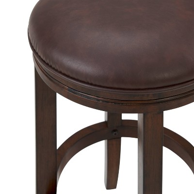 Distressed Walnut Backless Counter Stools with Leather Seat, Set of 2