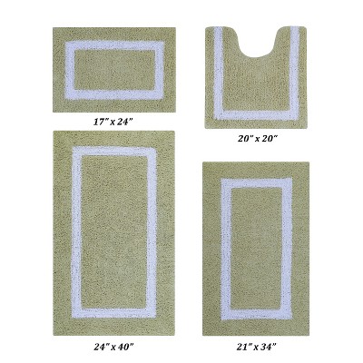 Hotel Bath Rug 100% Premium Cotton Tufted Weave Two Tone Reversible 4 Piece Bathroom Rug Set, Super Soft & Water Absorbent, Machine Washable Bathmat