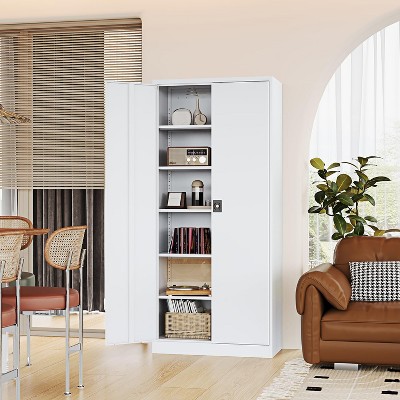 Mlezan Storage Cabinet with Locking Doors, 71" Tall 18" Deep Metal Cabinet with 5 Adjustable Shelves for Pantry, Office,  Home Kitchen Pantry Cabinets