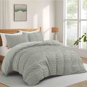 Peace Nest Microfiber Clipped Duvet Cover Set with Stripe Pattern - 1 of 4