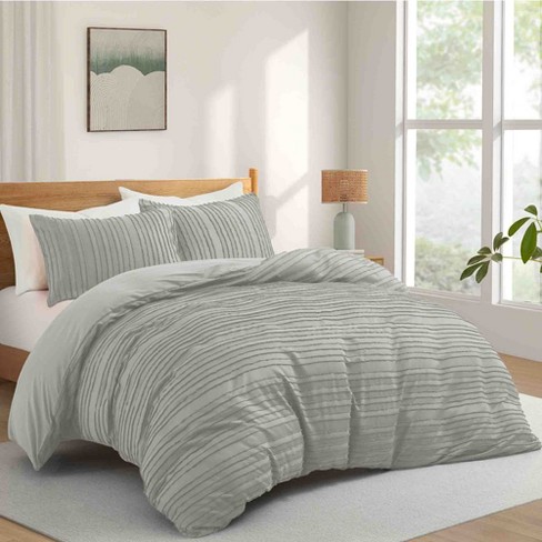 Peace Nest Microfiber Clipped Duvet Cover Set with Stripe Pattern - image 1 of 4