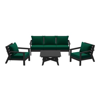 WestinTrends Avalon Outdoor 6-Piece Modular Sectional Patio Furniture Sofa Set, Black/Green