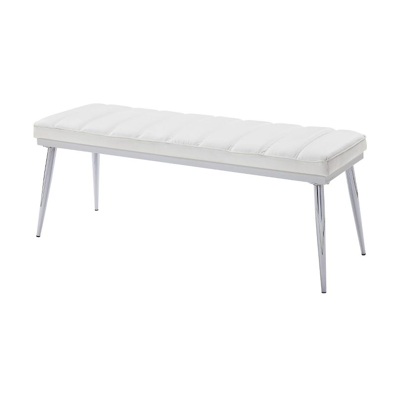 Weizor Bench White Faux Leather/Chrome - Acme Furniture, 1 of 7