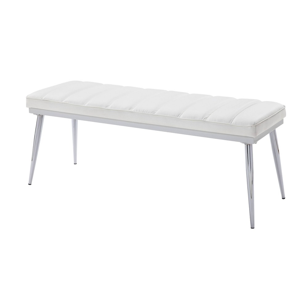 Photos - Chair Weizor Bench White Faux Leather/Chrome - Acme Furniture