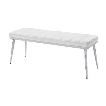 Weizor Bench White Faux Leather/Chrome - Acme Furniture
